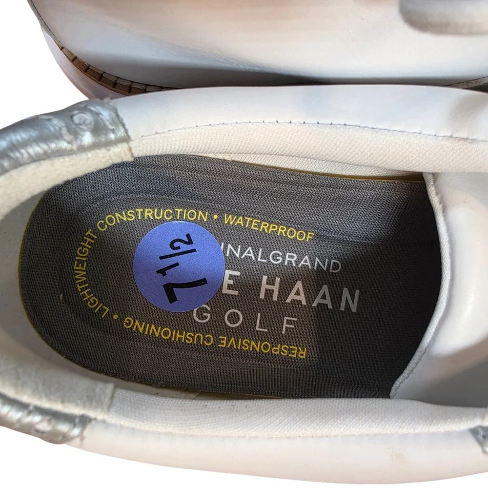 NEW Cole Haan Womens 7.5 Golf Shoes White Silver ØriginalGrand Waterproof Saddle